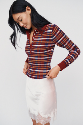 525 Sienna Plaid Ribbed Polo Top In Multicolor