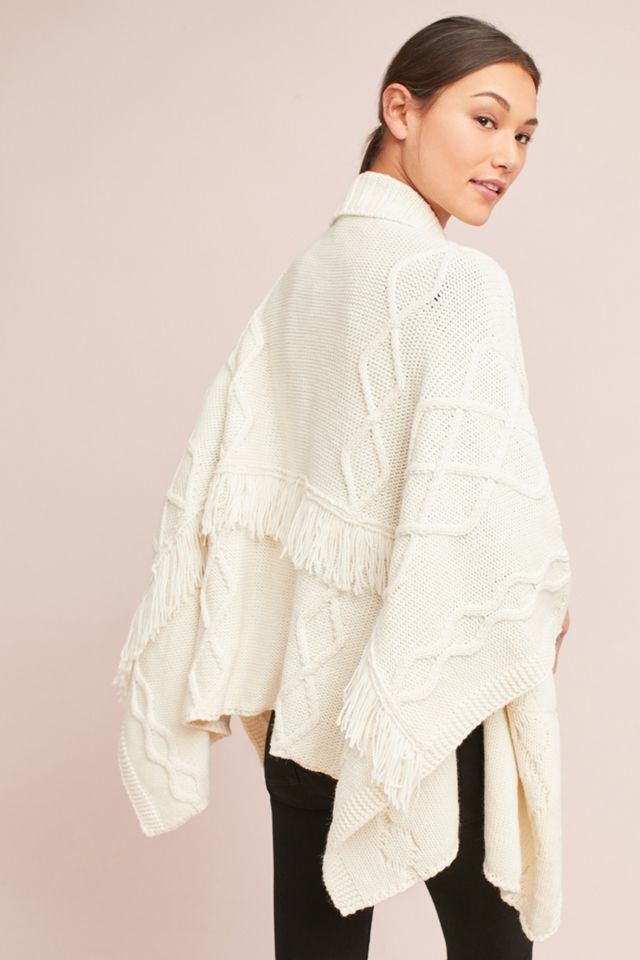 Hand-Knit Fringed Poncho #2