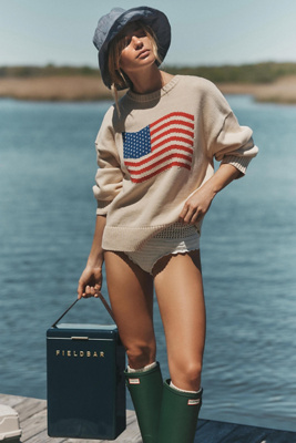 anthropologie Porridge Americana Pullover Sweater Red Pattern