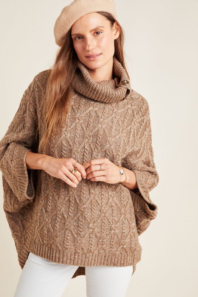 Corinne Cable Knit Poncho