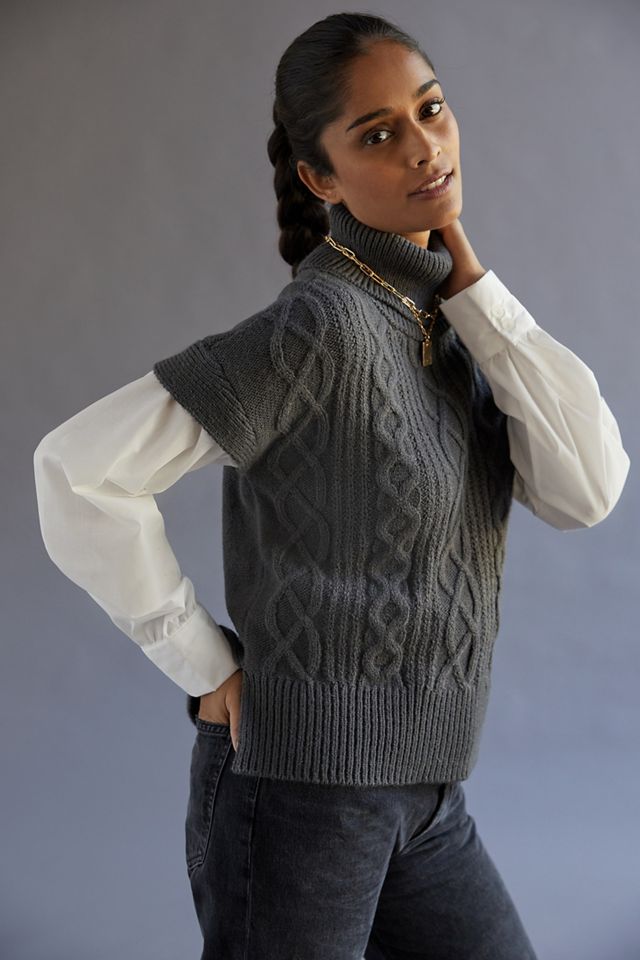 Layered Cable-Knit Turtleneck Sweater Tee #3