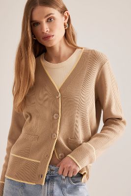 By Anthropologie Tipped V-Neck Cardigan