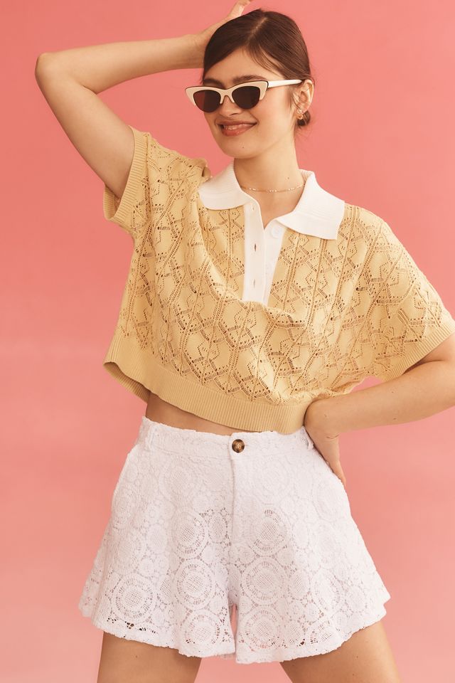 By Anthropologie Pointelle Collared Sweater Tee #1