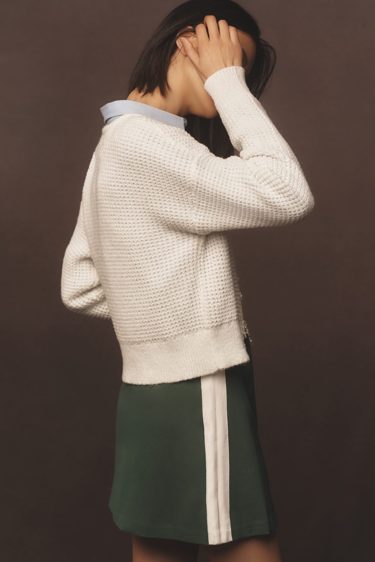 Maeve Textured Pearl Bow Cardigan Sweater