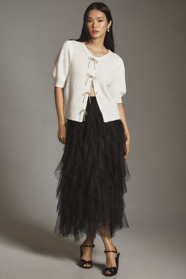 Maeve Short-Sleeve Embellished Bow Cardigan Sweater #1