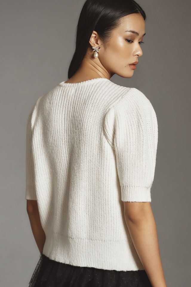 Maeve Short-Sleeve Embellished Bow Cardigan Sweater #3