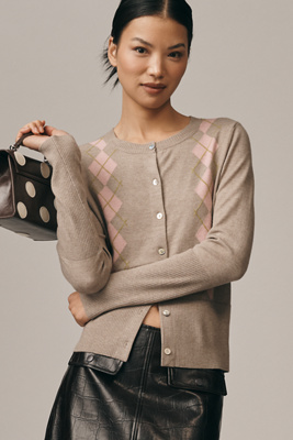 Maeve Design History X  Argyle Cardigan Sweater In Neutral