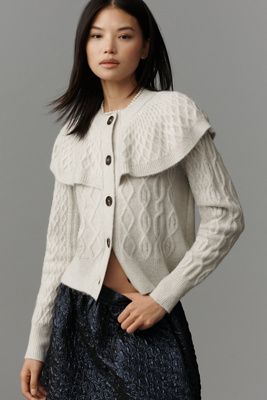 Design History Cable-knit Cape Cardigan Sweater In White
