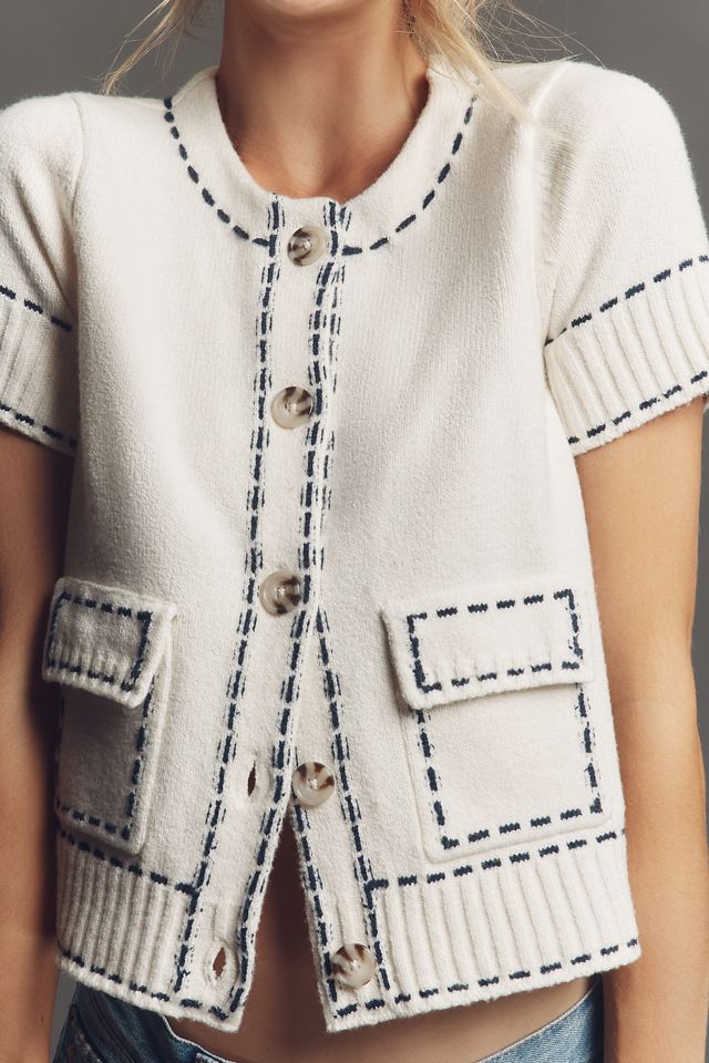 Design History Short-Sleeve Stitched Cardigan Sweater #3