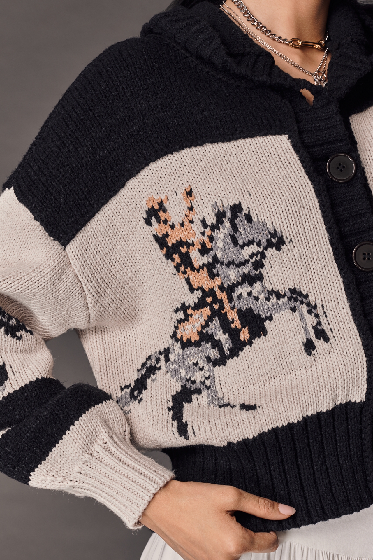 Pilcro Horse Graphic Cardigan Sweater