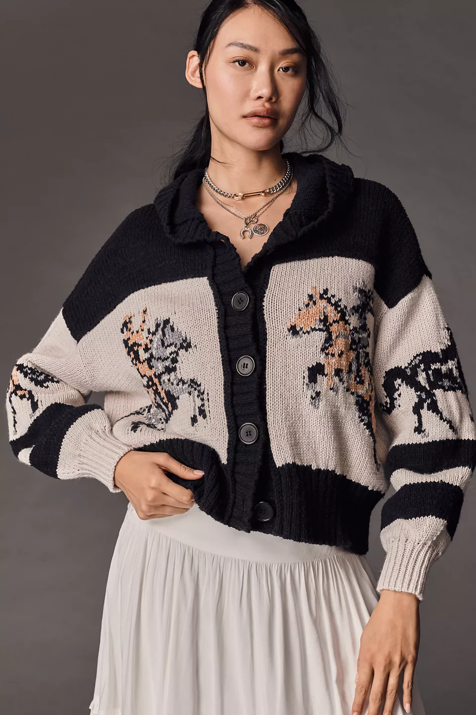 Pilcro Horse Graphic Cardigan Sweater