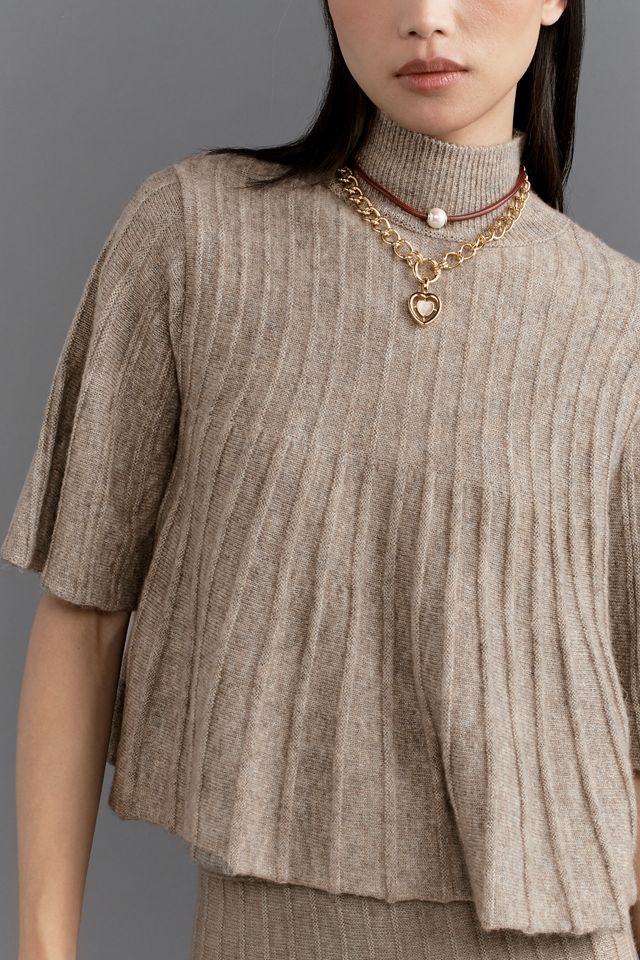 Maeve Short-Sleeve Mock-Neck Swing Sweater #1