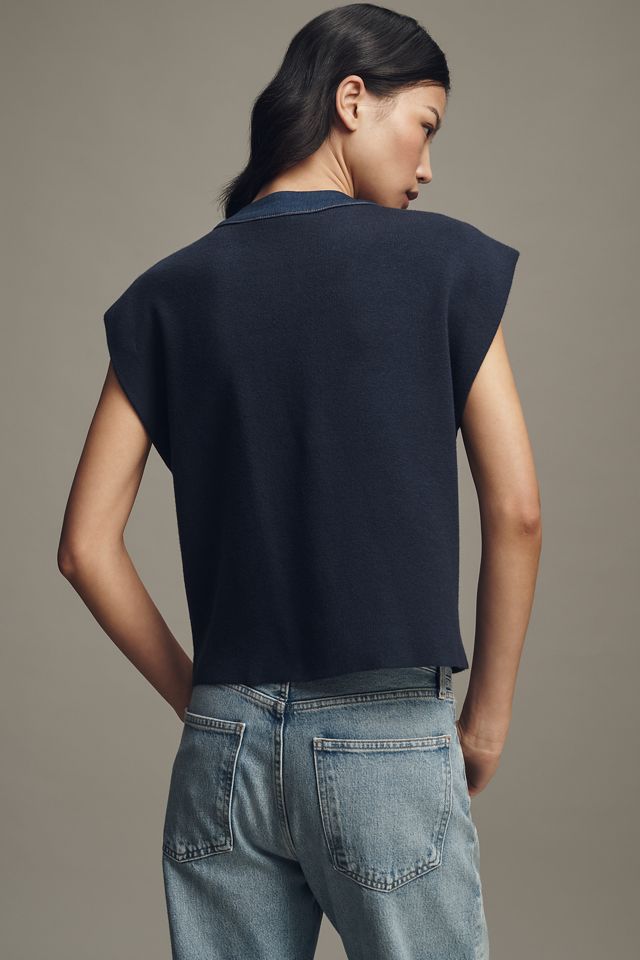 Pilcro Denim Crewneck Cardigan Sweater Vest #1