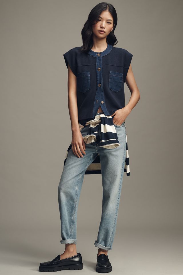 Pilcro Denim Crewneck Cardigan Sweater Vest #2