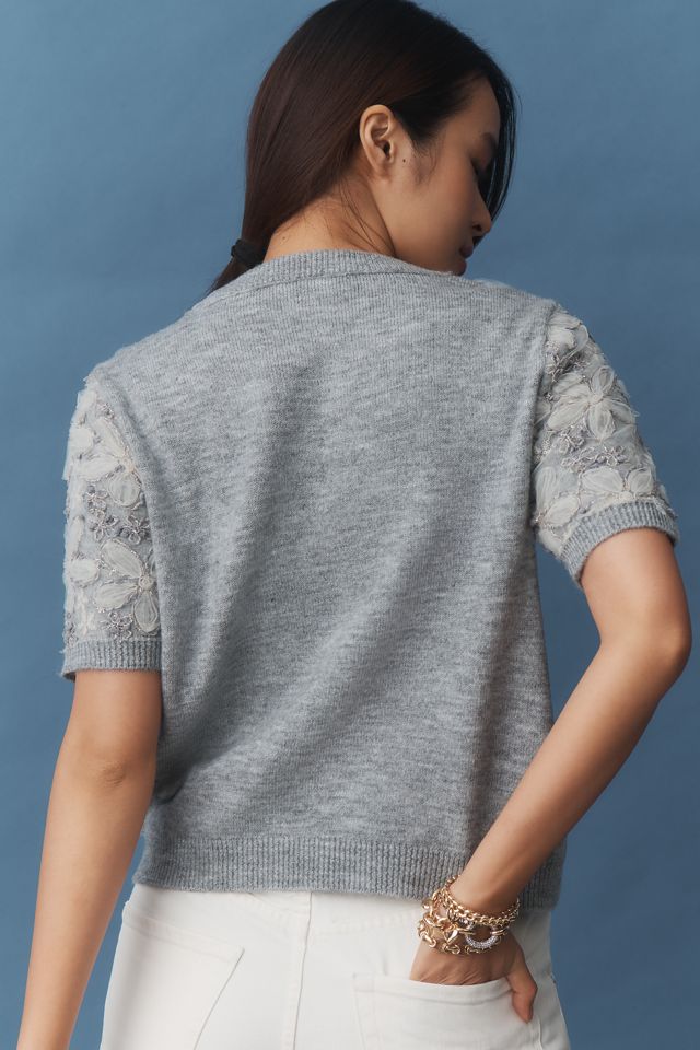 By Anthropologie 3D Floral Embellished Sweater Tee #1