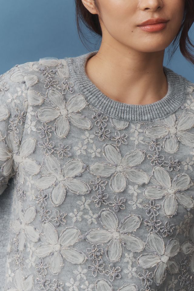 By Anthropologie 3D Floral Embellished Sweater Tee #2