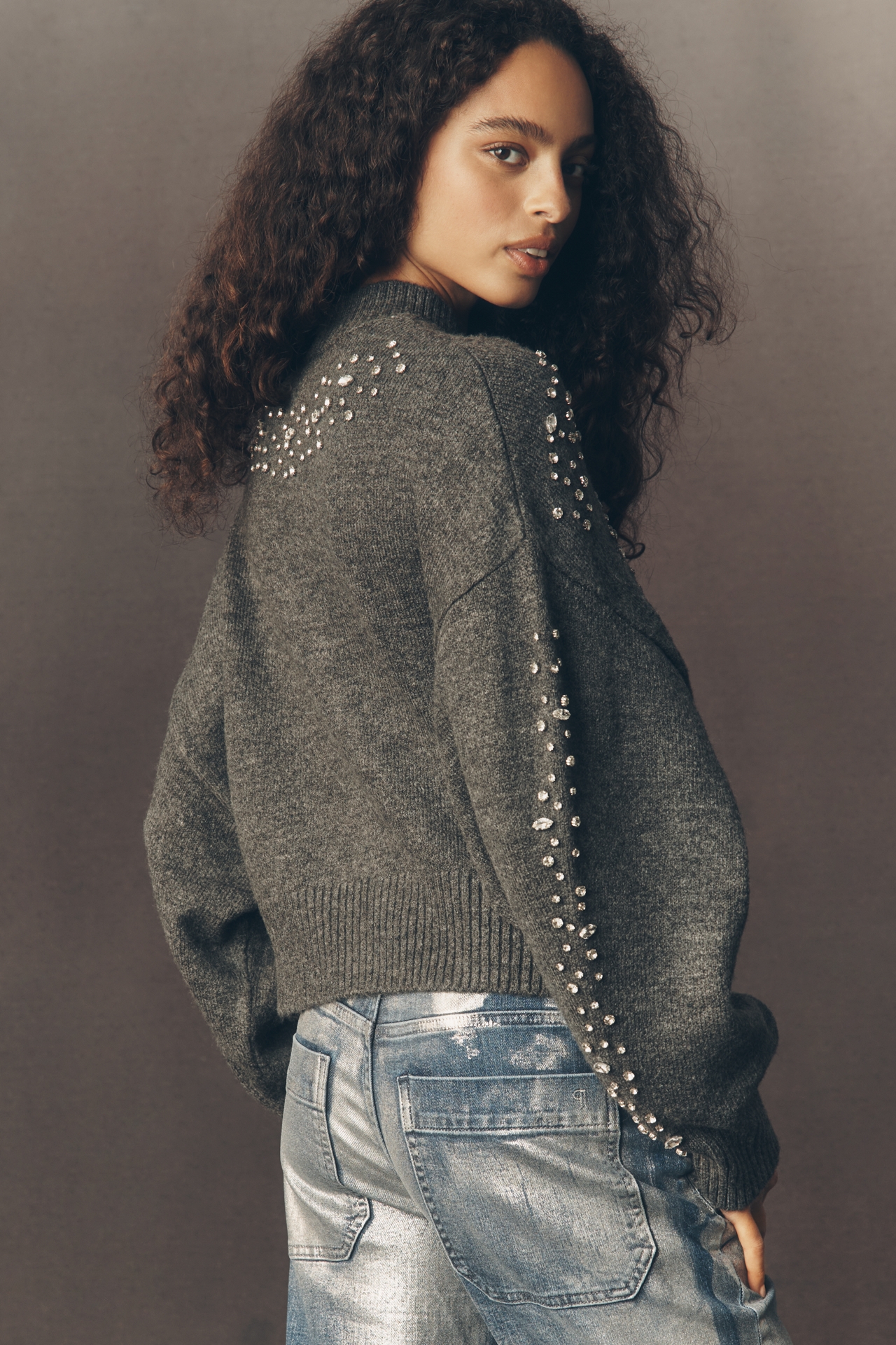 Pilcro Mock-Neck Embellished Sweater