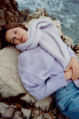 Pilcro Mock-neck Embellished Sweater In Purple