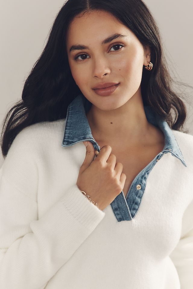 Maeve Denim Polo Sweater