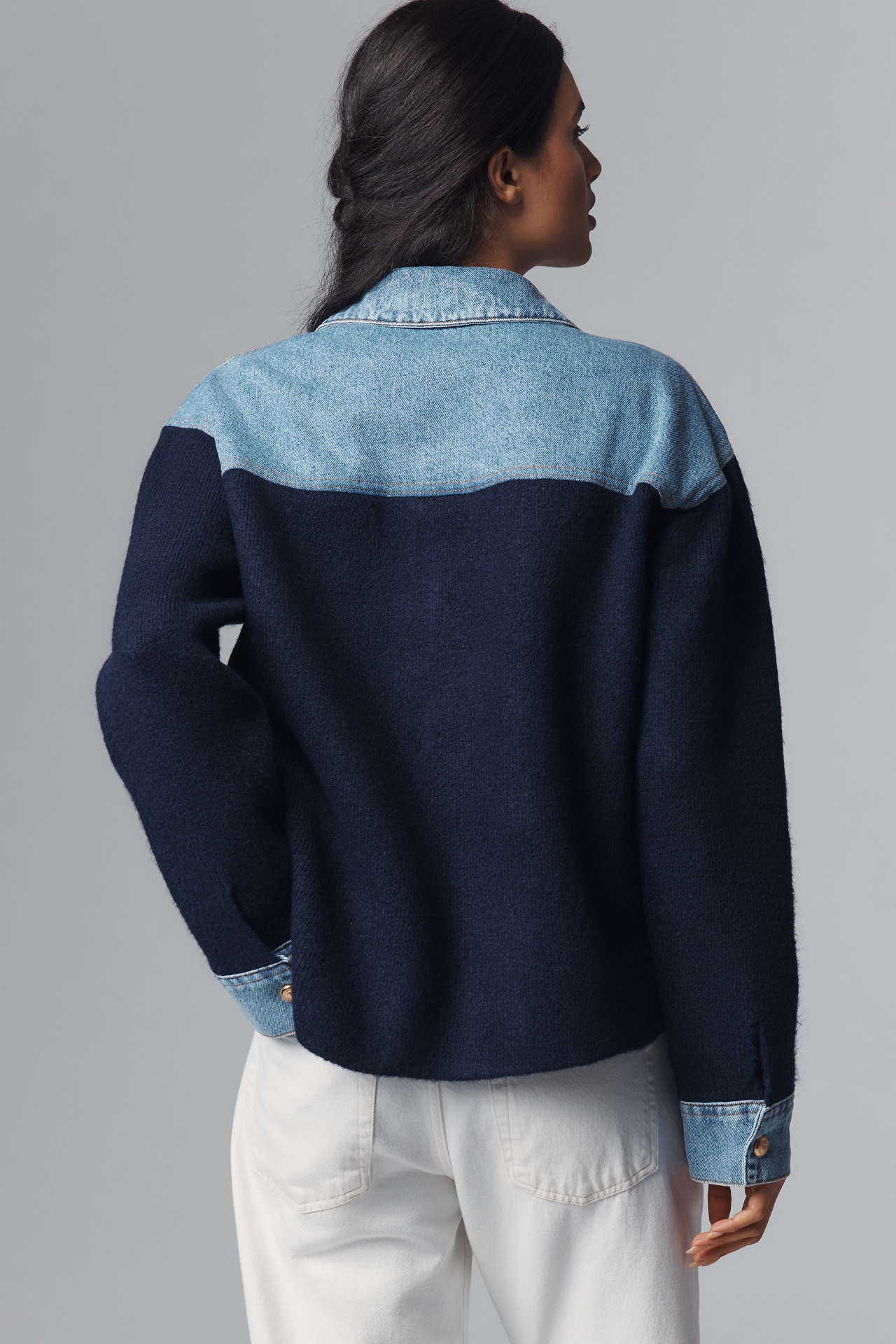 Pilcro Mixed Media Sweater Denim Jacket