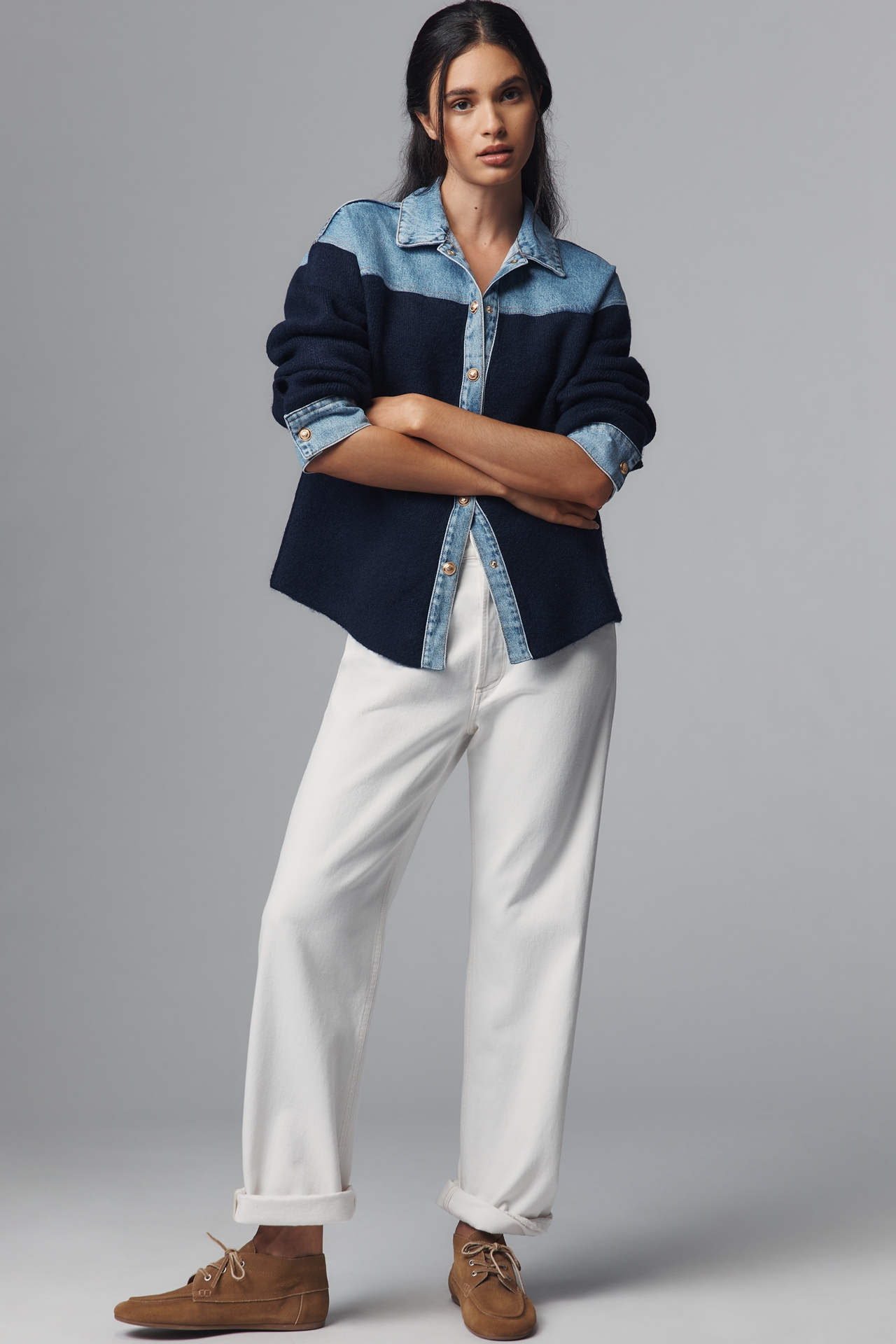 Pilcro Mixed Media Sweater Denim Jacket