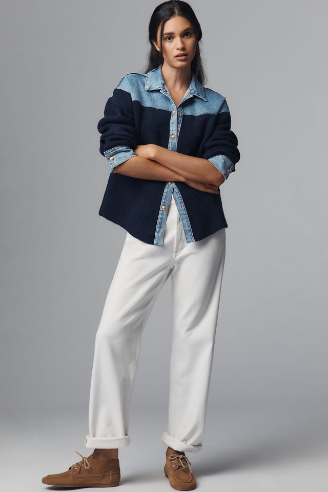 Pilcro Mixed Media Sweater Denim Jacket #2