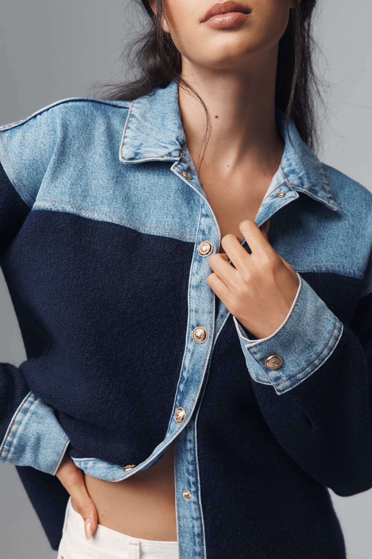 Pilcro Mixed Media Sweater Denim Jacket