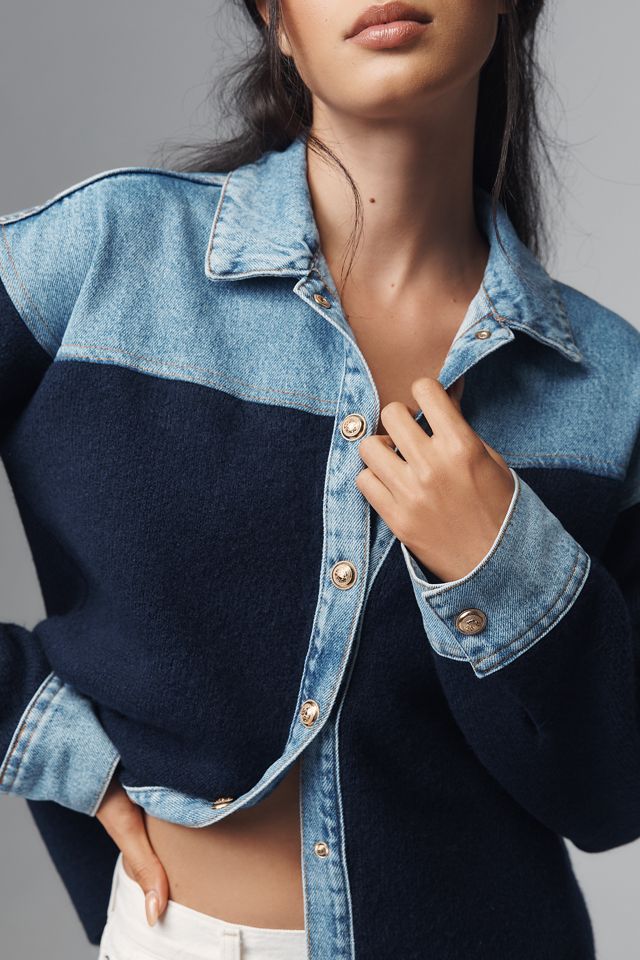 Pilcro Mixed Media Sweater Denim Jacket #3