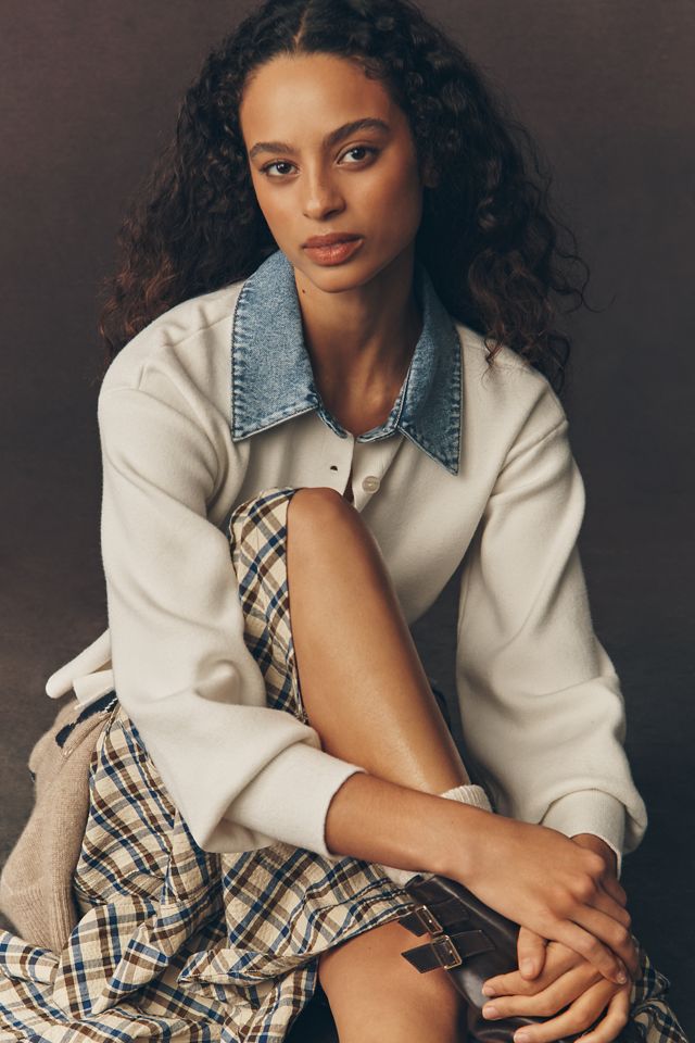 Pilcro Denim Collar Cardigan Sweater #1