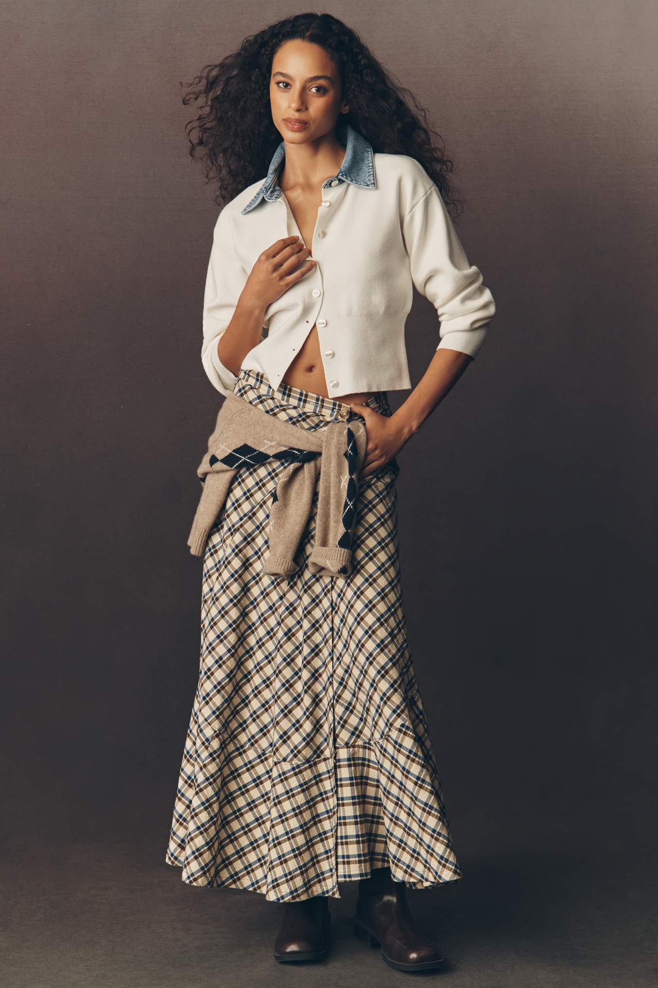 Pilcro Denim Collar Cardigan Sweater