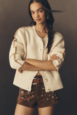 Pilcro Whipstitch Cardigan Sweater In Gray