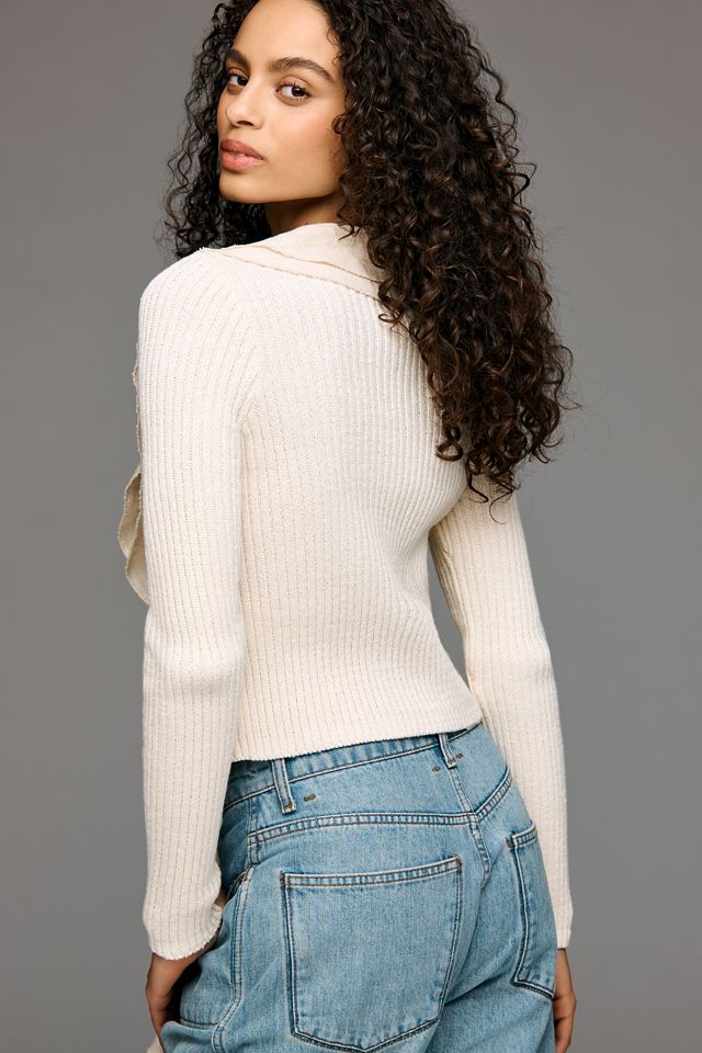 By Anthropologie Ruffled Tie-Front Ribbed Sweater #1