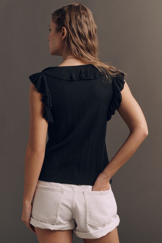 By Anthropologie Sleeveless V-Neck Ruffle Sweater #1