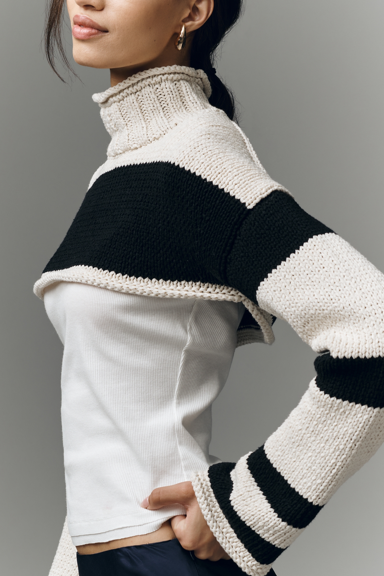 Pilcro Long-Sleeve Chunky Crop Stripe Sweater Tank Twofer