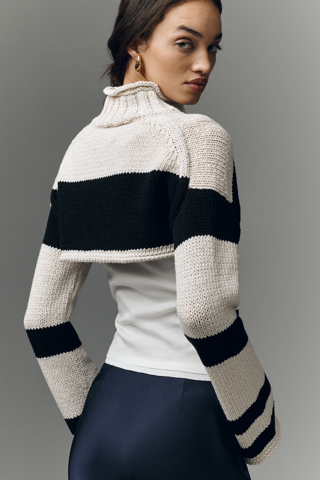 Pilcro Long-Sleeve Chunky Crop Stripe Sweater Tank Twofer
