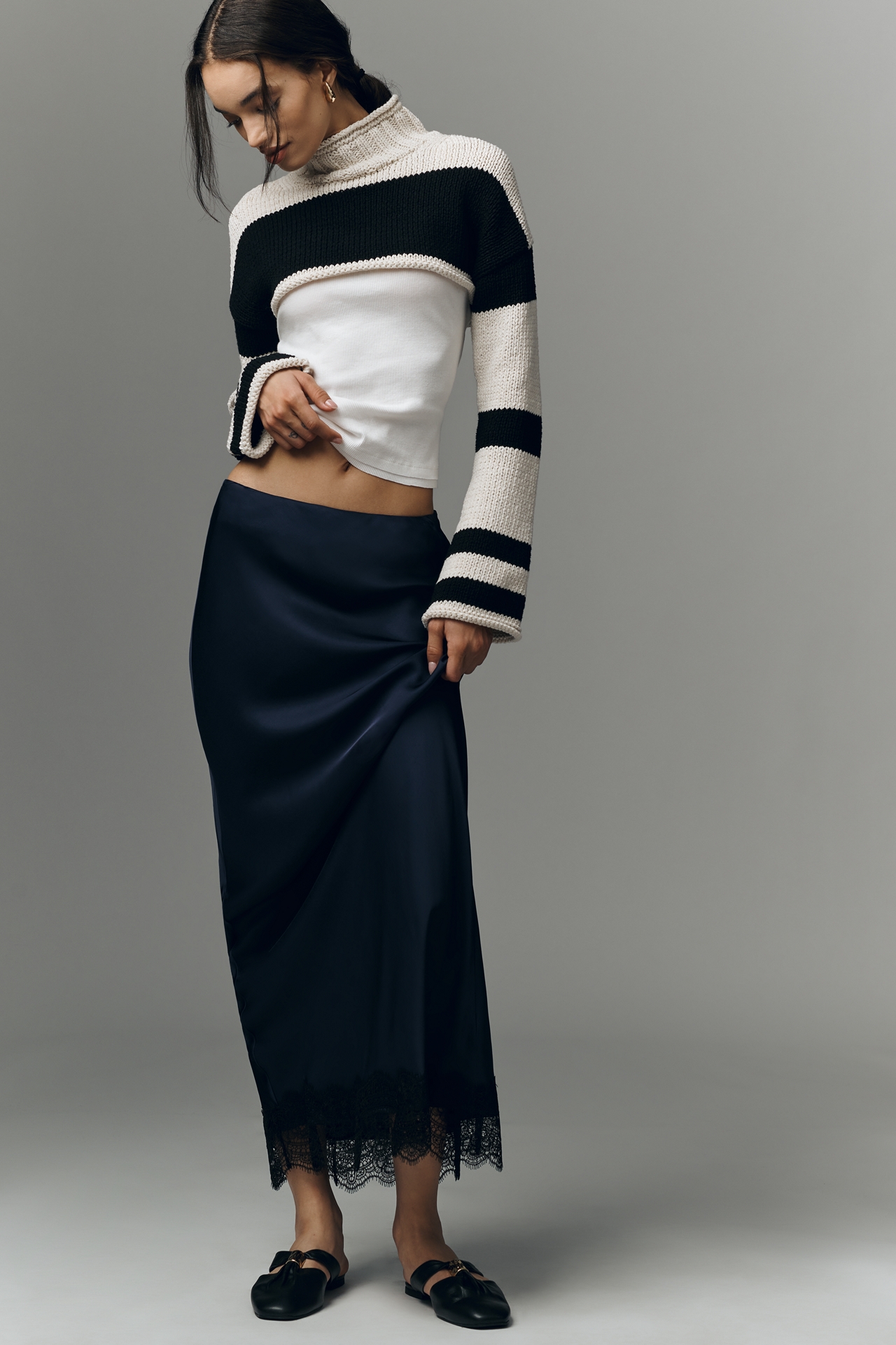 Pilcro Long-Sleeve Chunky Crop Stripe Sweater Tank Twofer