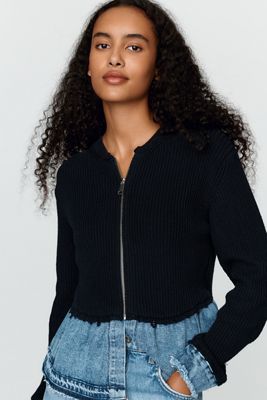 Pilcro Denim Twofer Zip-Up Sweater