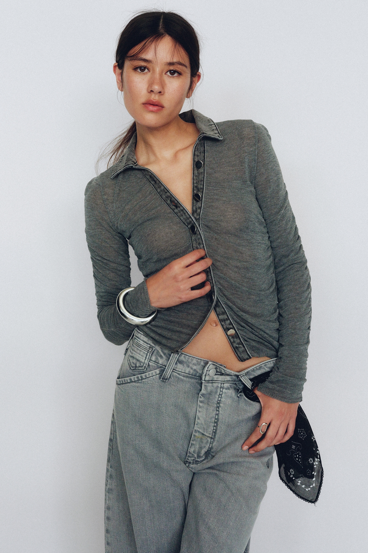 Pilcro Denim Trim Fine Gauge Cardigan