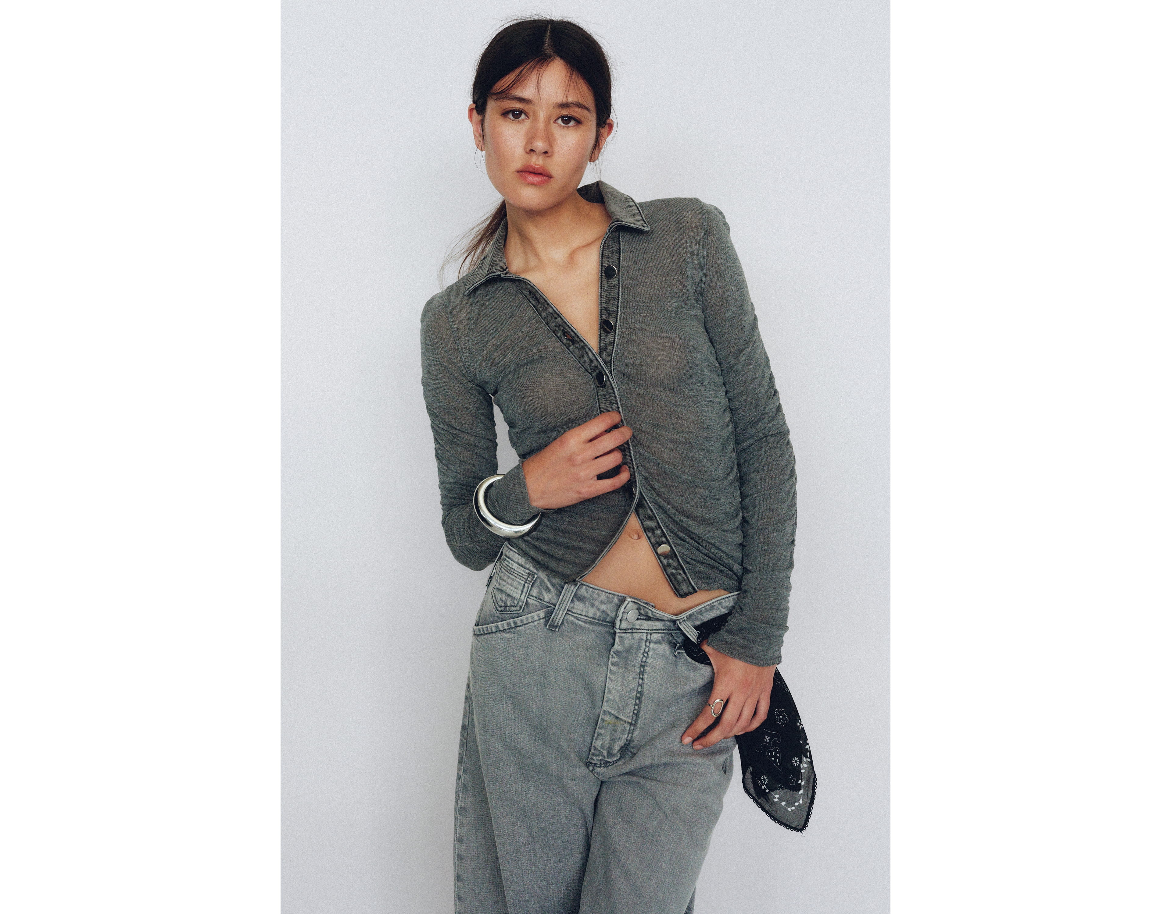 Pilcro Denim Trim Fine Gauge Cardigan