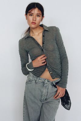 Pilcro Denim Trim Fine Gauge Cardigan
