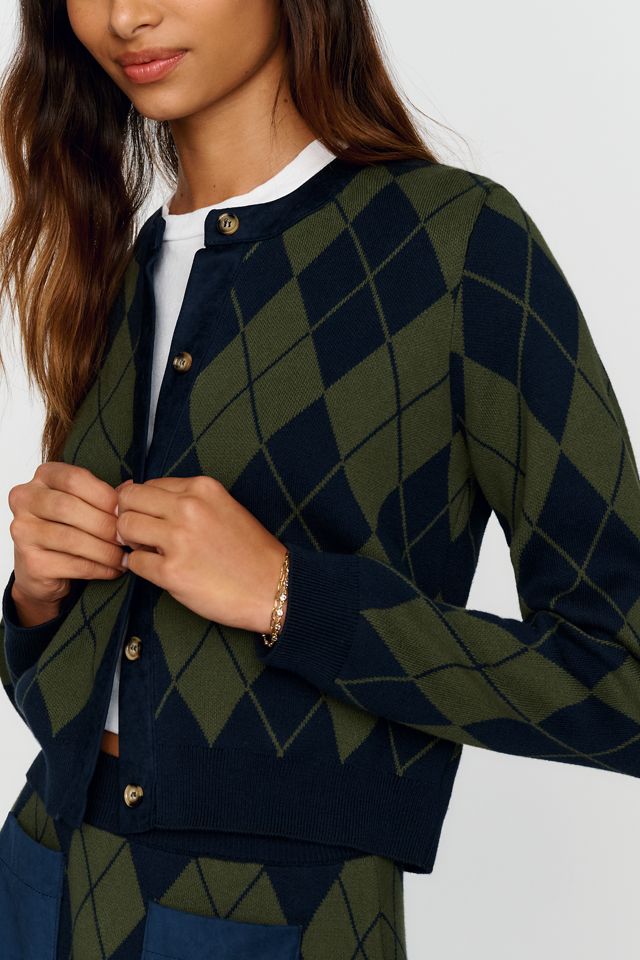 Maeve 100% Cotton Argyle Cardigan #1
