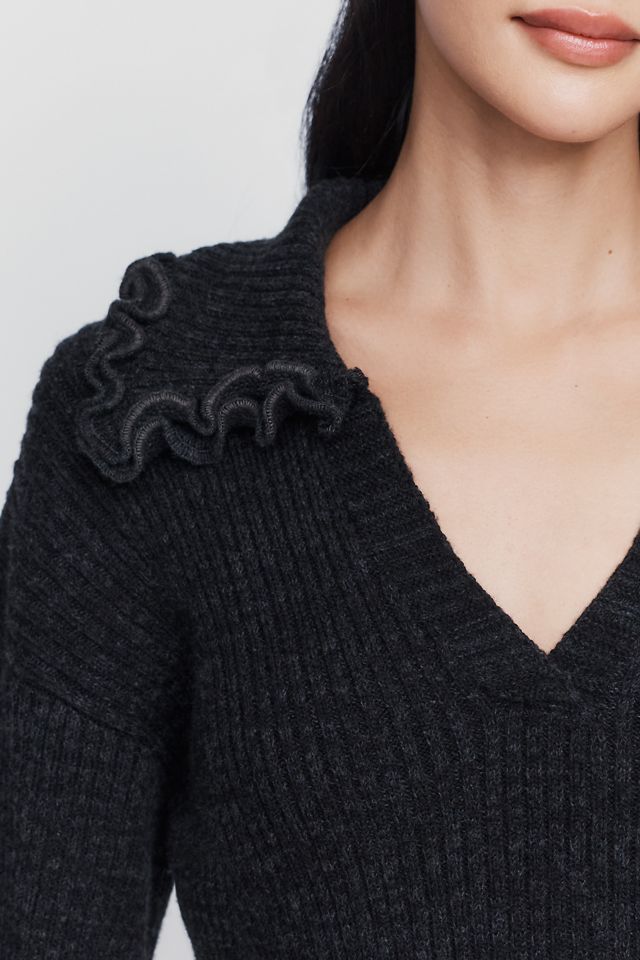 Maeve Cotton Wool Ribbed & Ruffled Knit Top #2