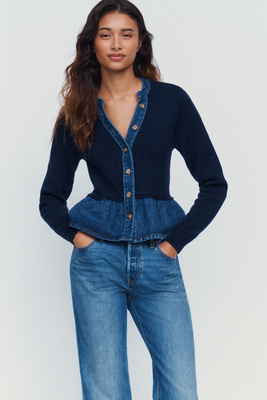 Pilcro Denim Knit Peplum Cardigan by Anthropologie