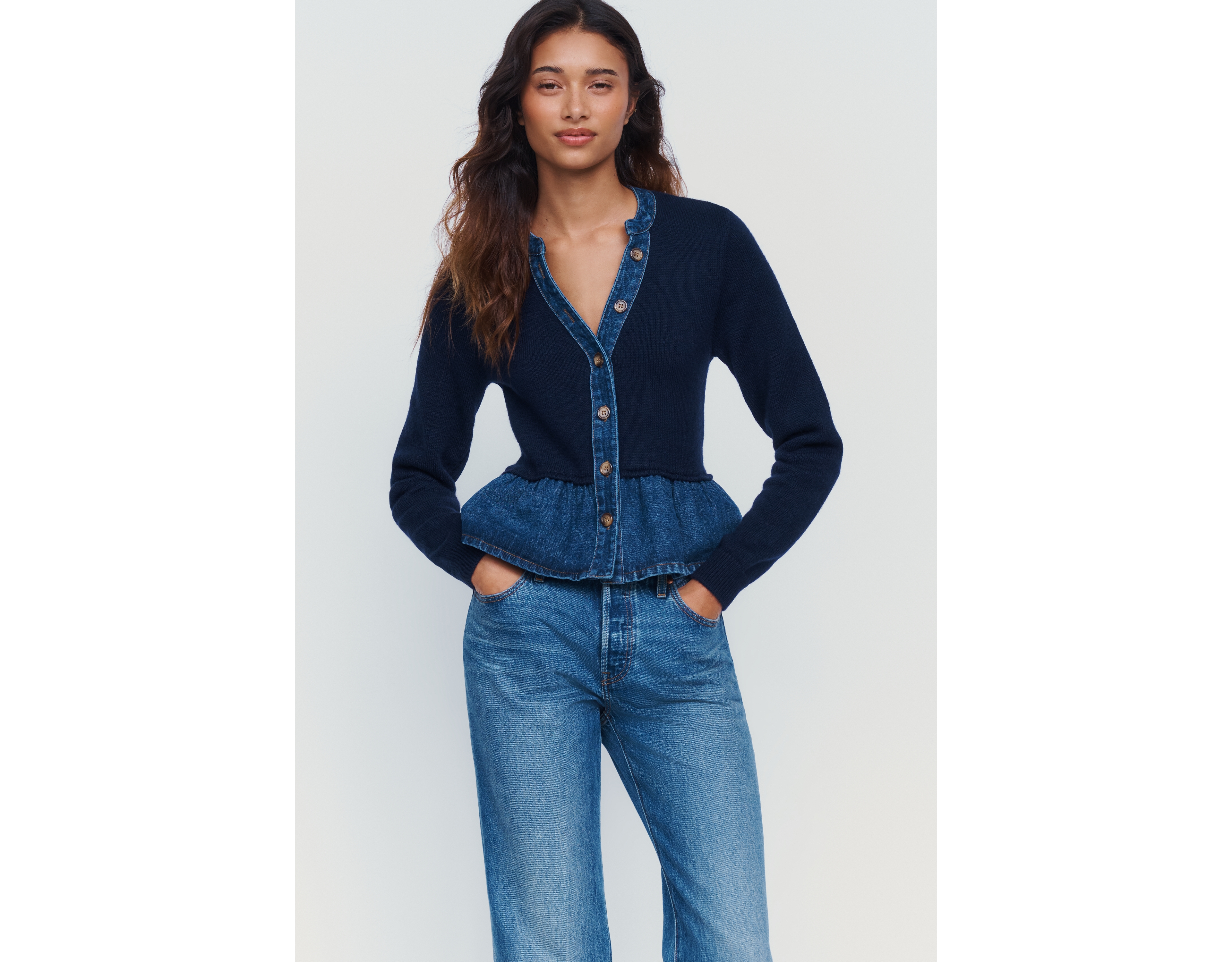 Pilcro Denim Knit Peplum Cardigan