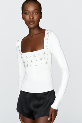 Maeve Embellished Square Neck Sweater by Anthropologie