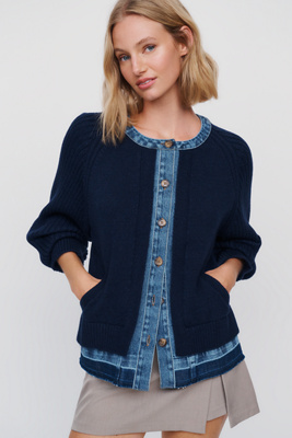 Maeve Denim & Knit Contrast Cardigan by Anthropologie