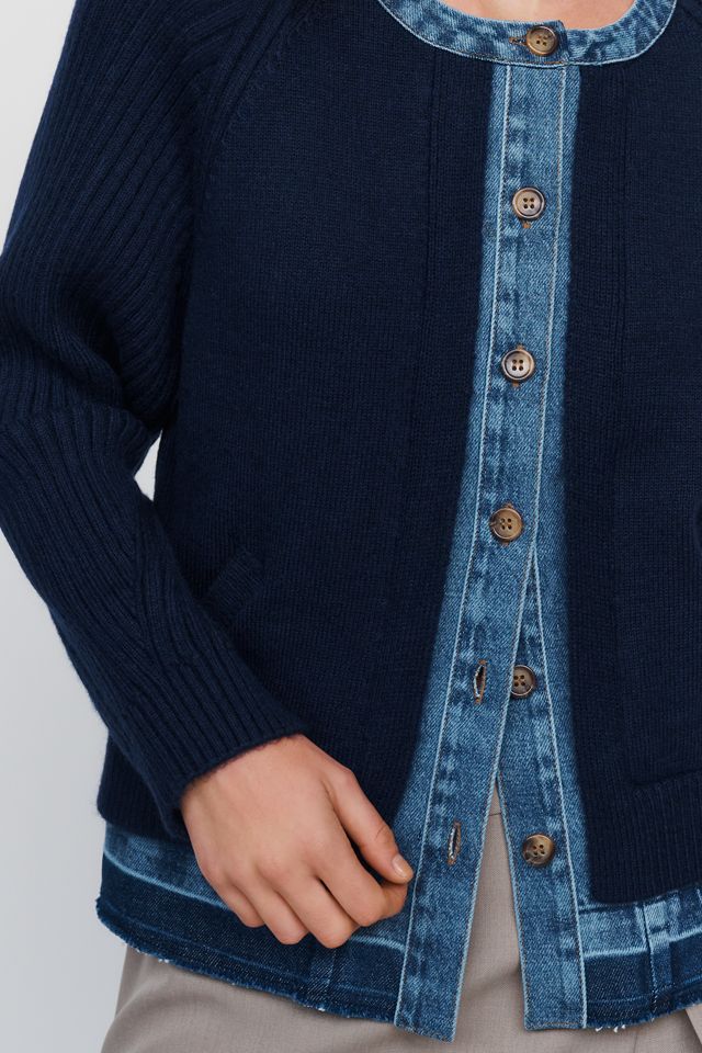 Maeve Denim & Knit Contrast Cardigan #1