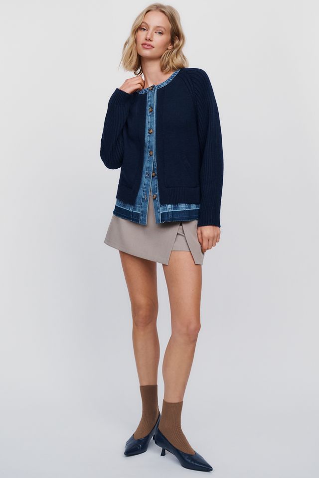 Maeve Denim & Knit Contrast Cardigan #2