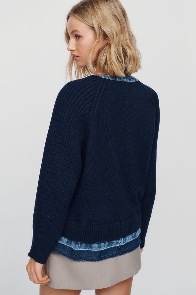 Maeve Denim & Knit Contrast Cardigan #3