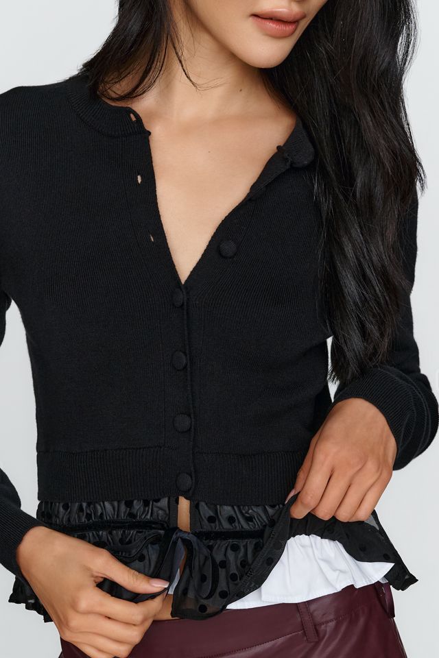 Maeve Cardigan & Polka Dot Mesh Blouse Twofer #1
